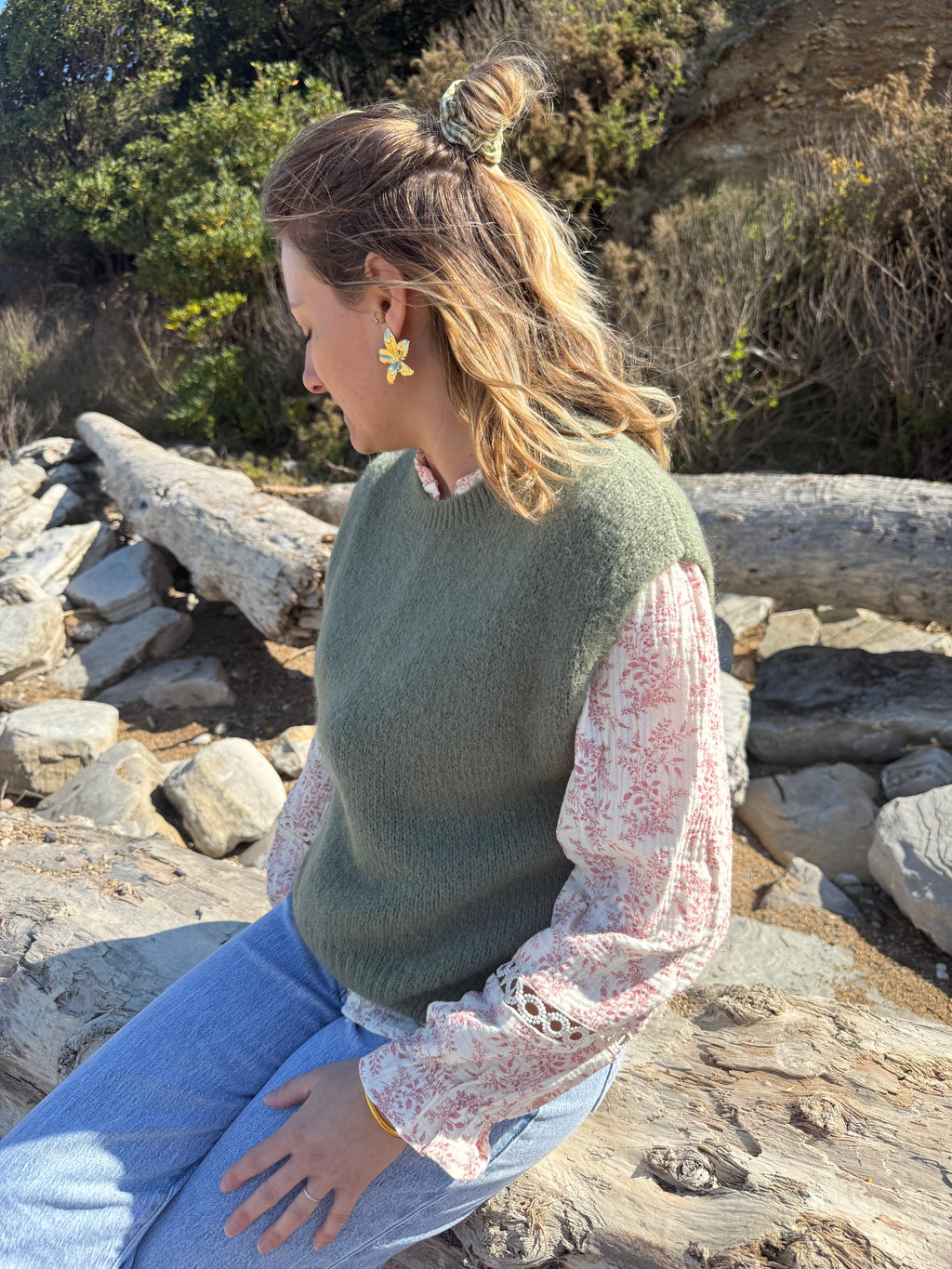 Pull sans manches CAROLINE kaki