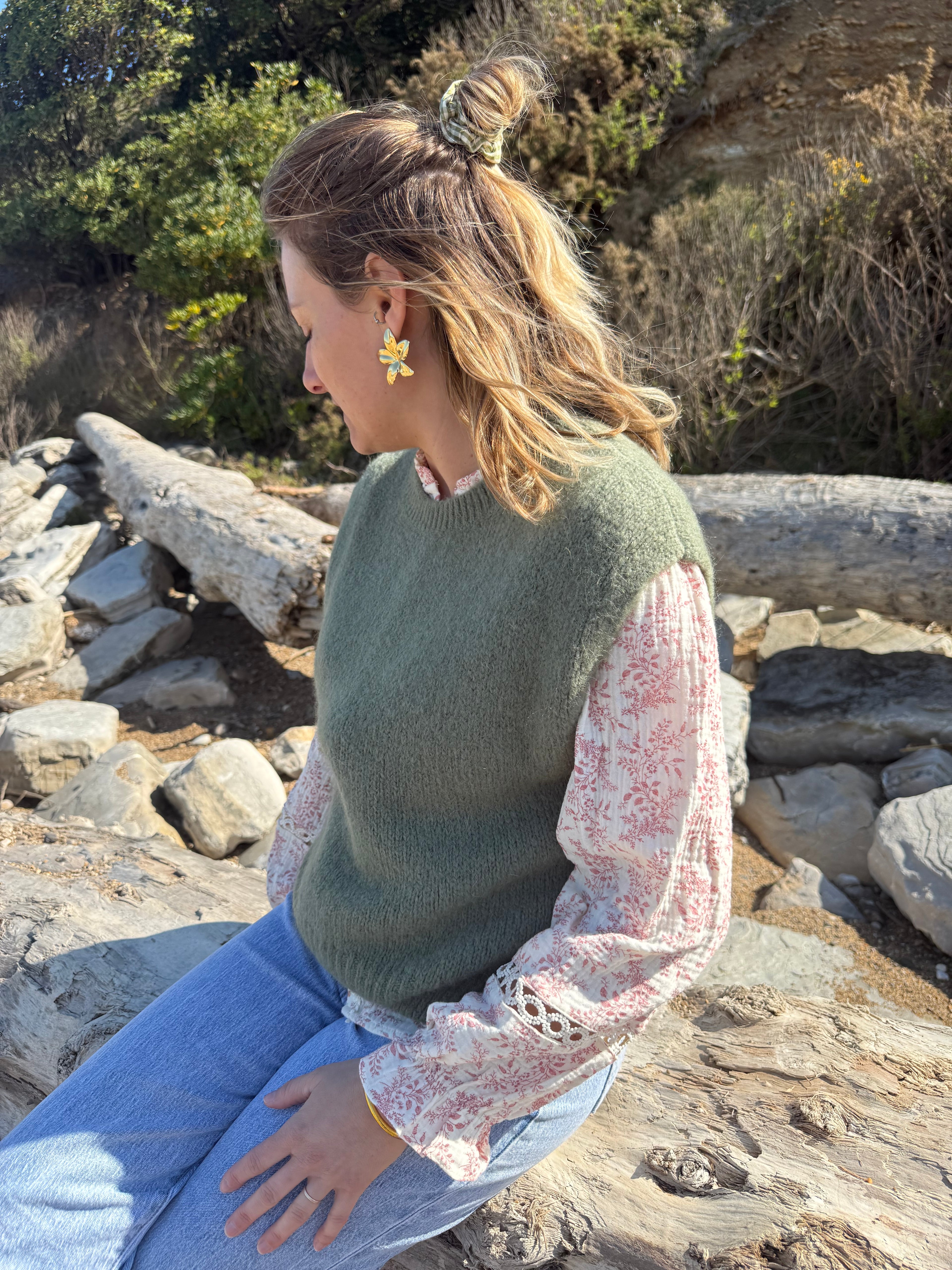 Pull sans manches CAROLINE kaki