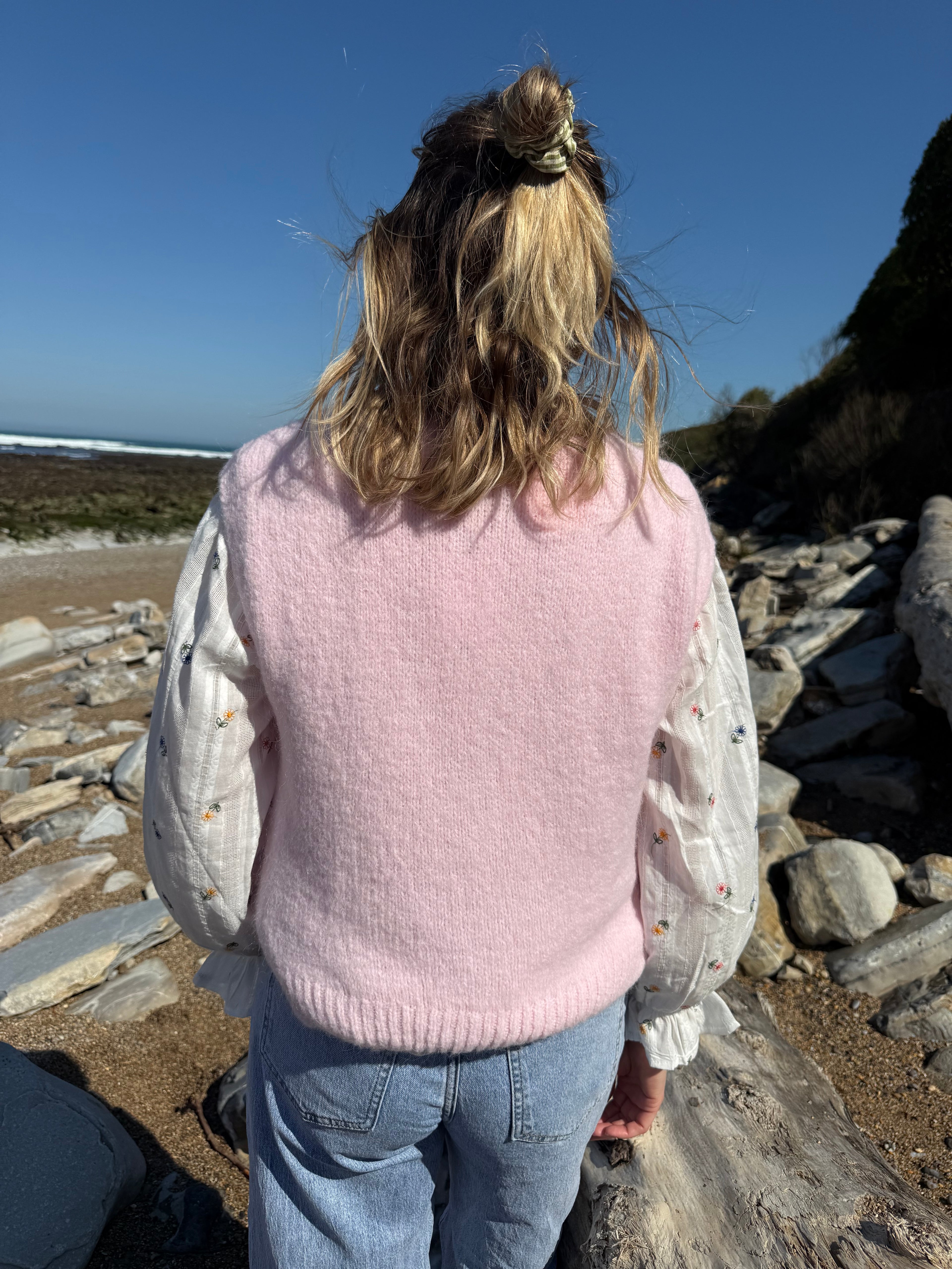 Pull sans manches CAROLINE rose pale