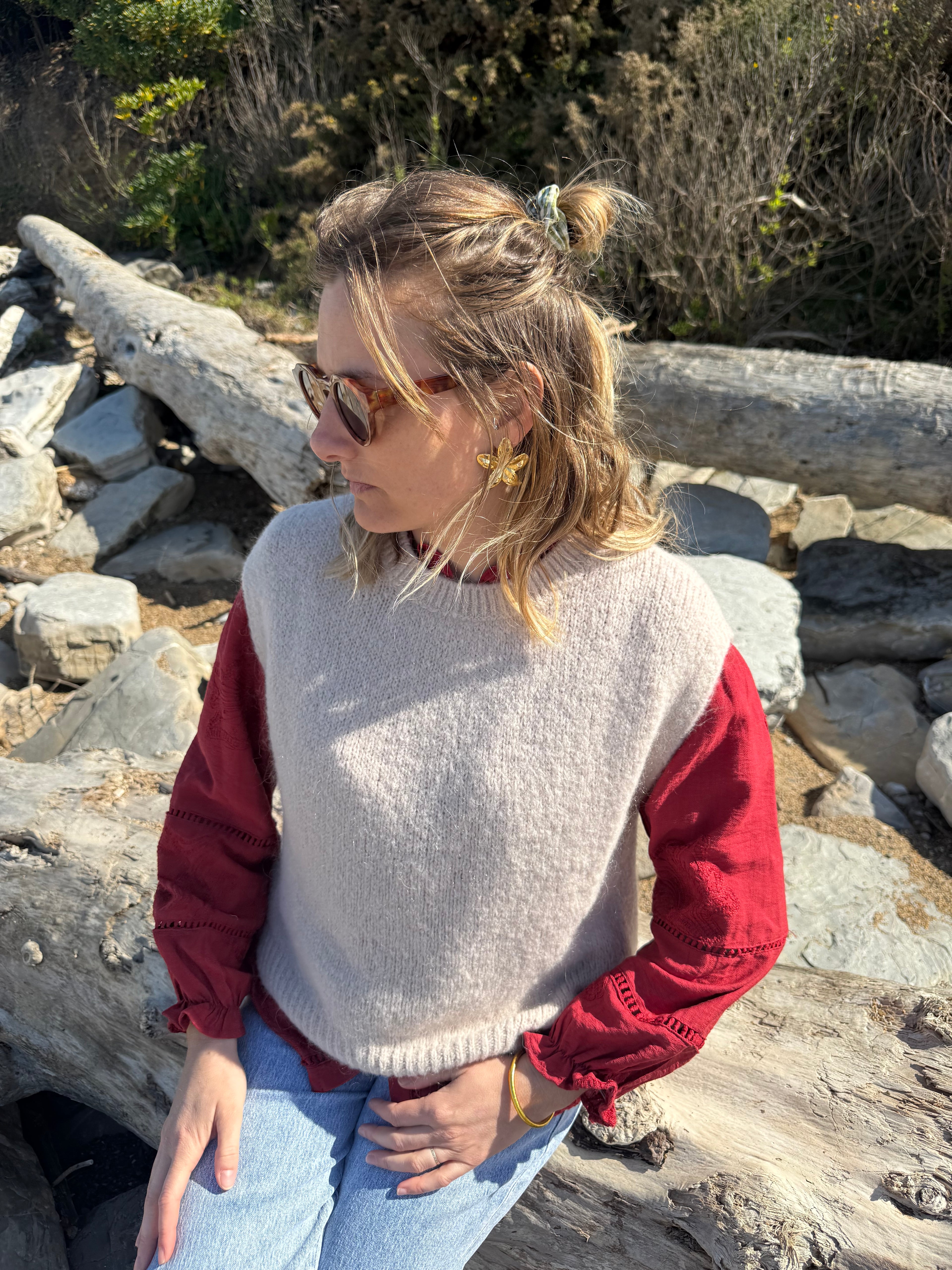 Pull sans manches CAROLINE beige