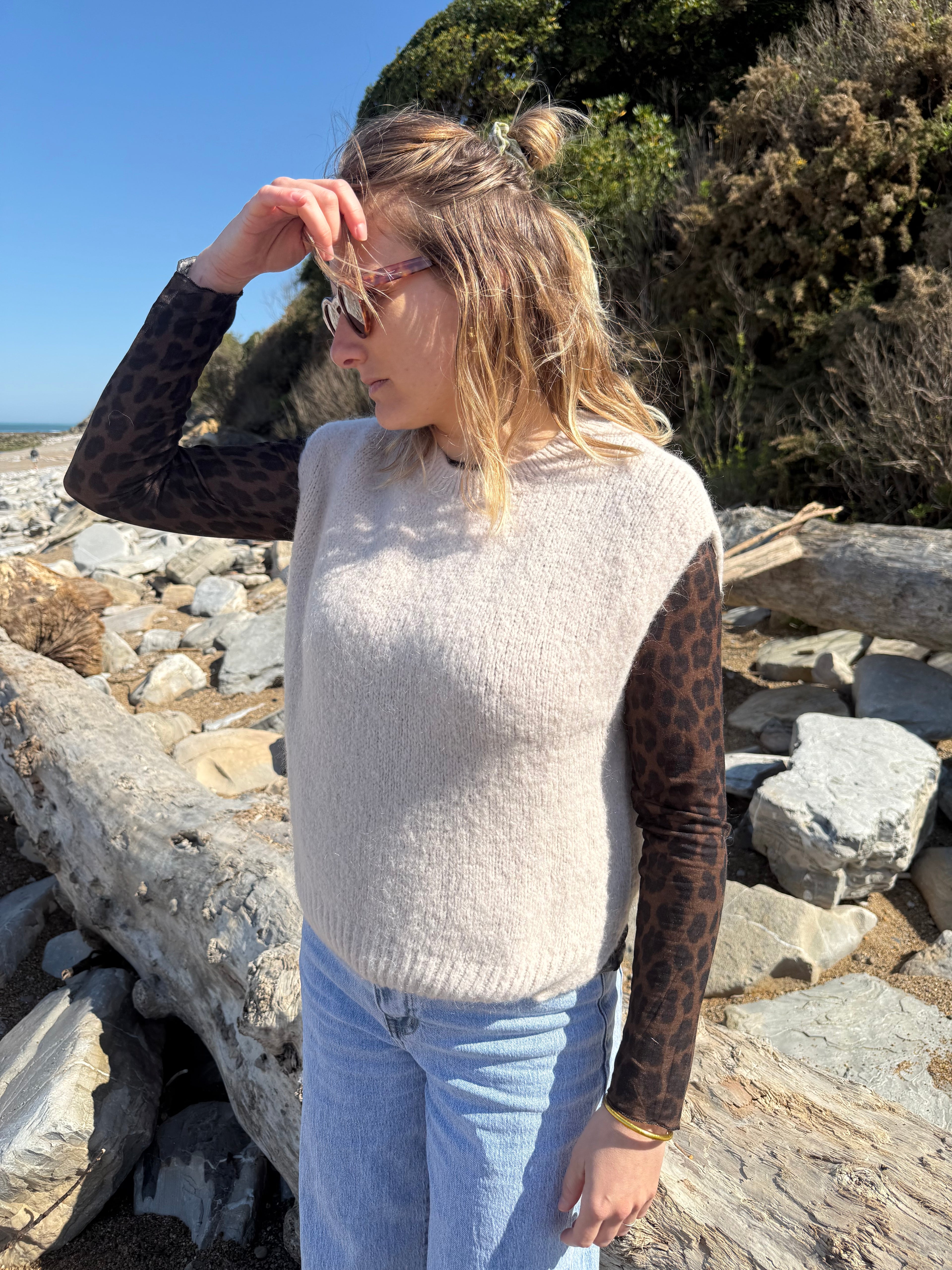 Pull sans manches CAROLINE beige