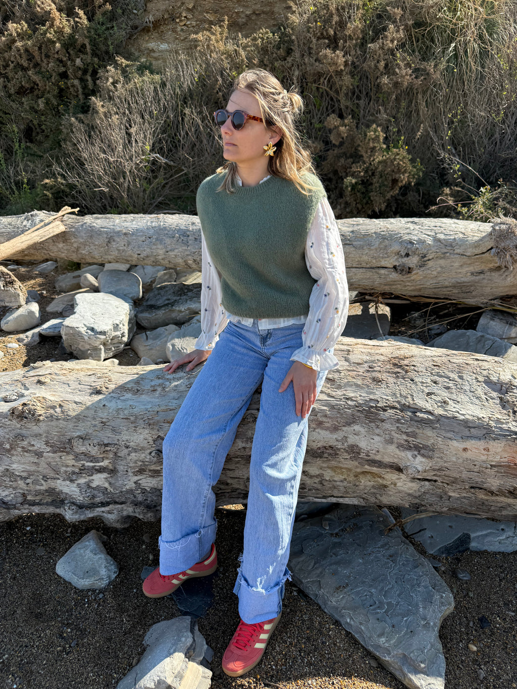 Pull sans manches CAROLINE kaki