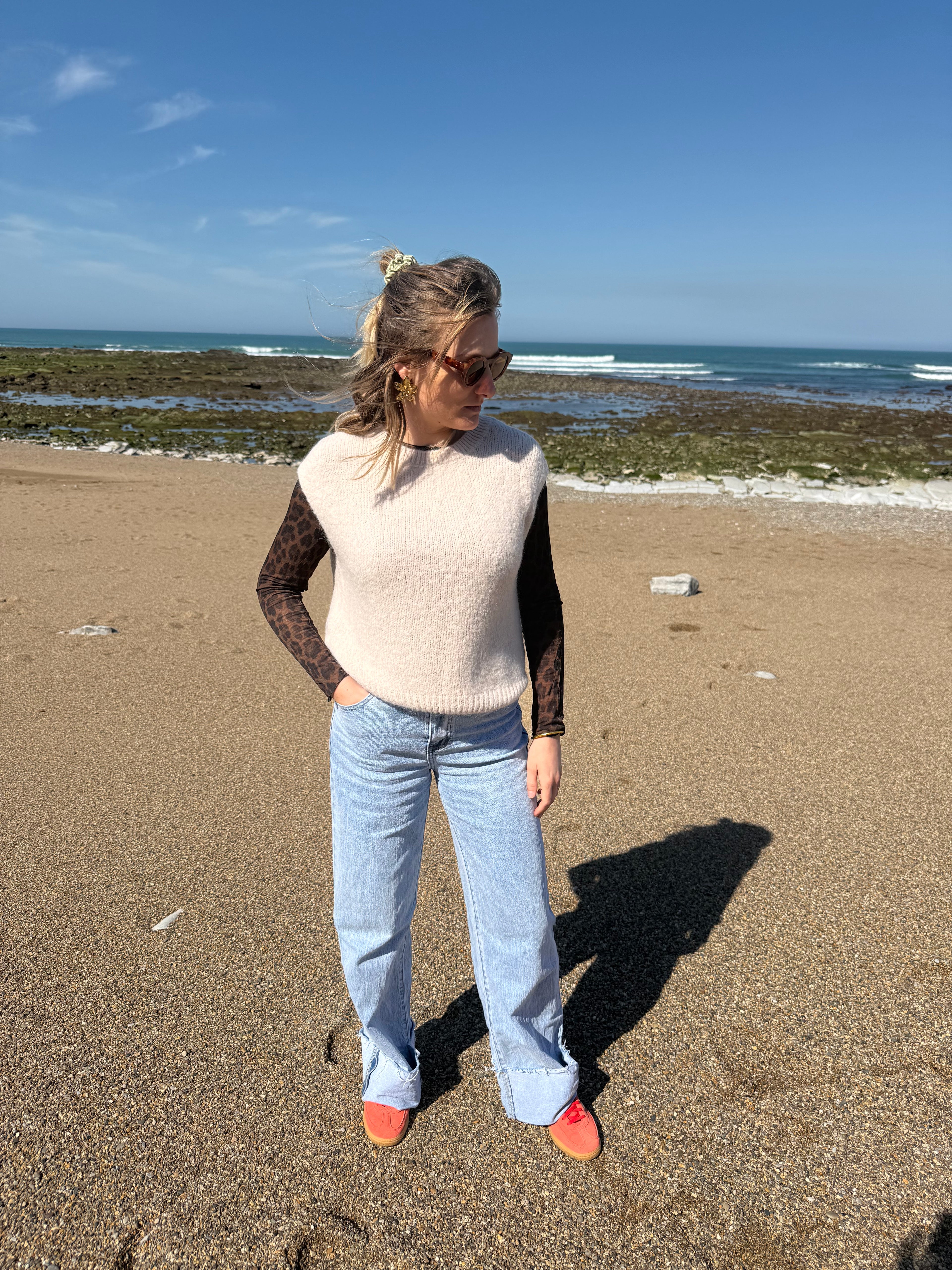 Pull sans manches CAROLINE beige