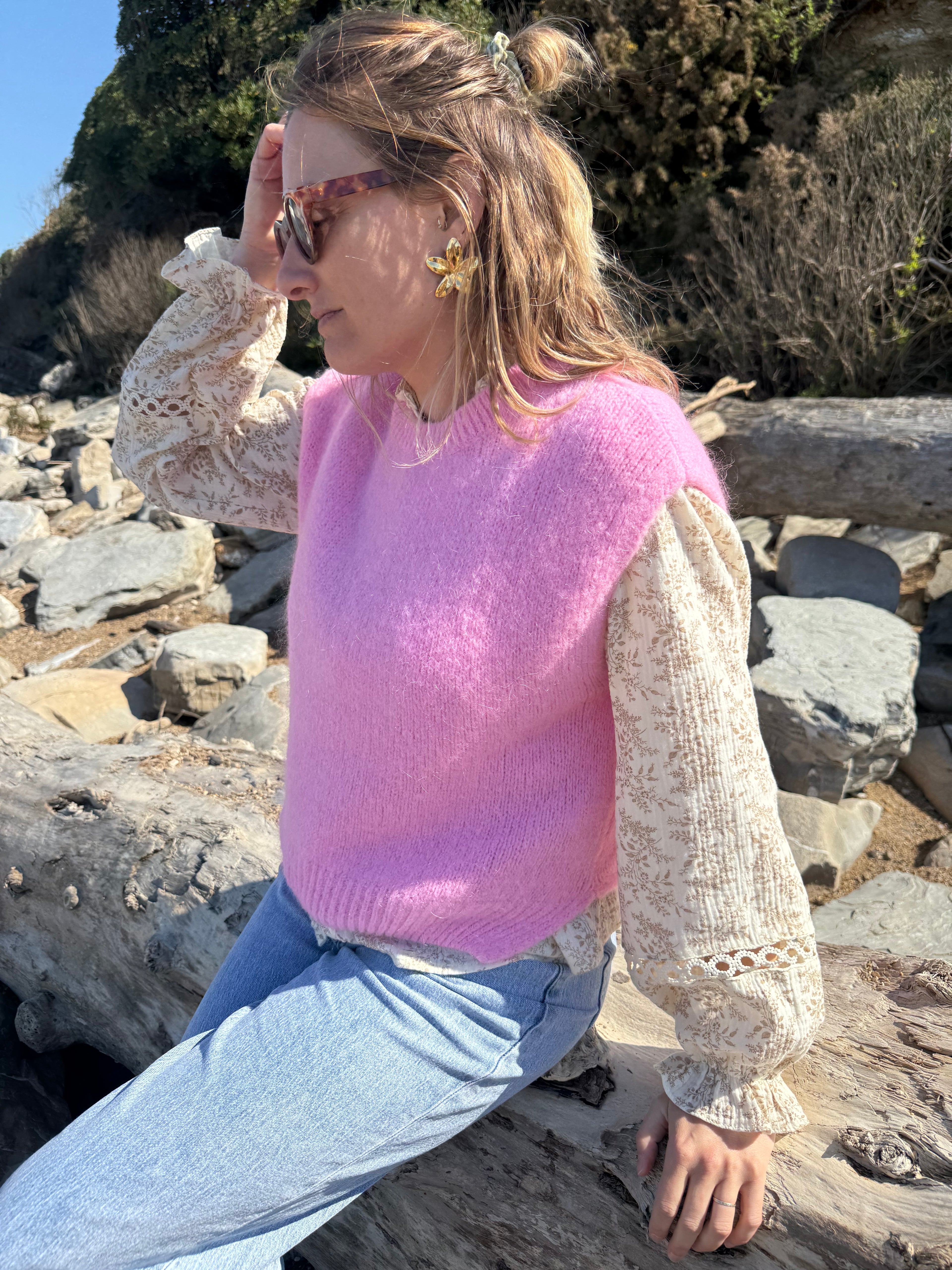 Pull sans manches CAROLINE rose