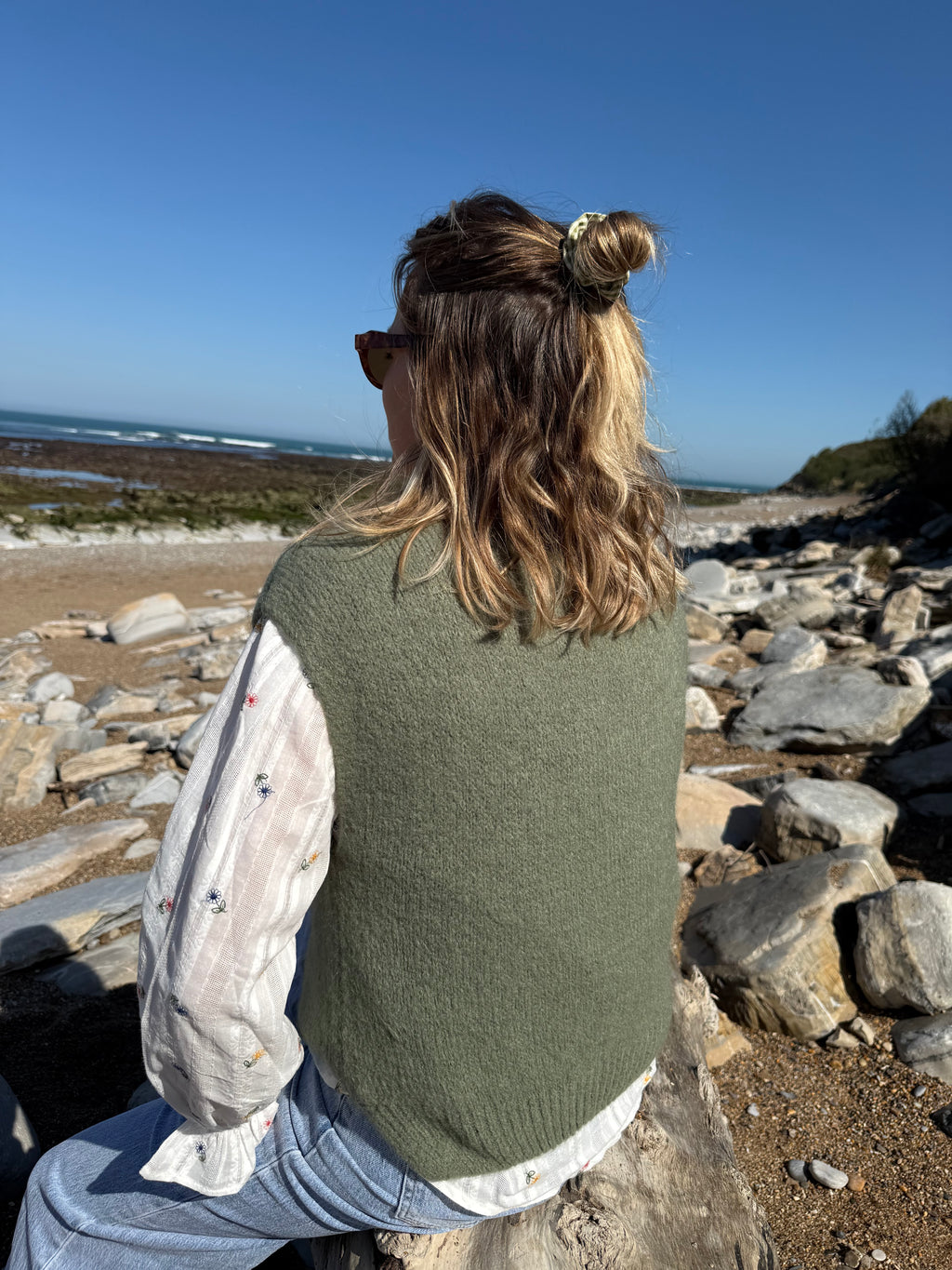 Pull sans manches CAROLINE kaki