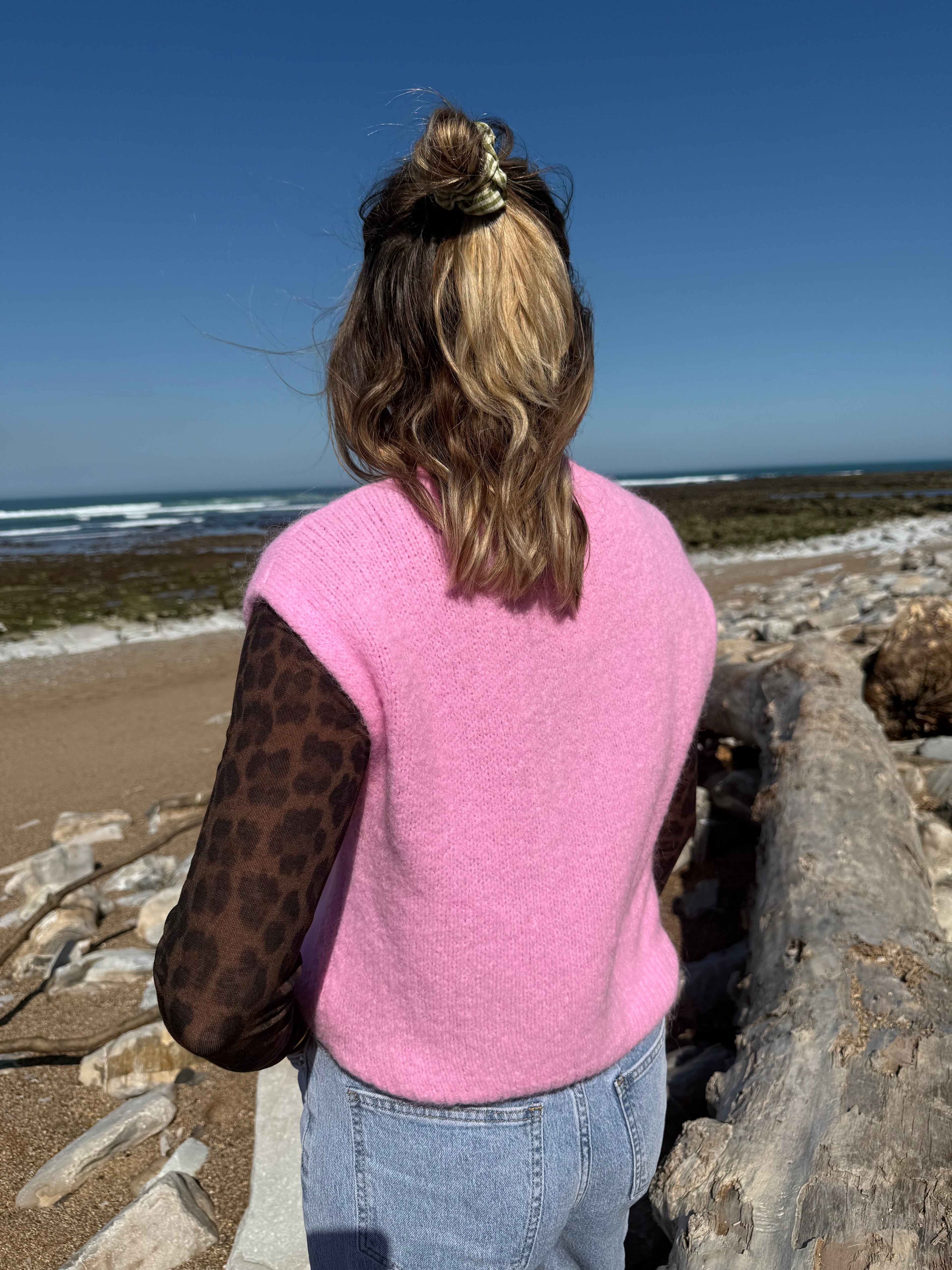 Pull sans manches CAROLINE rose