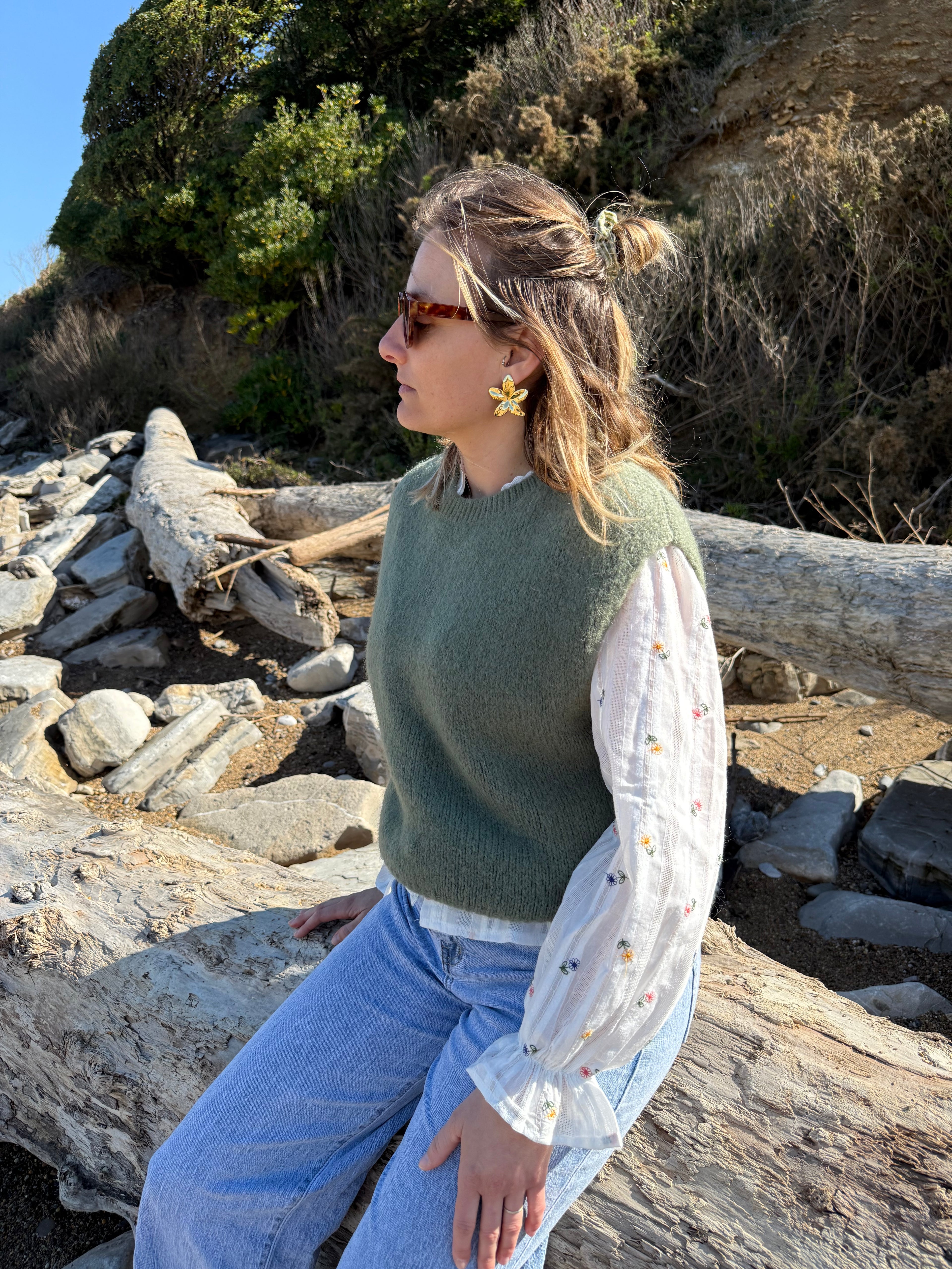 Pull sans manches CAROLINE kaki