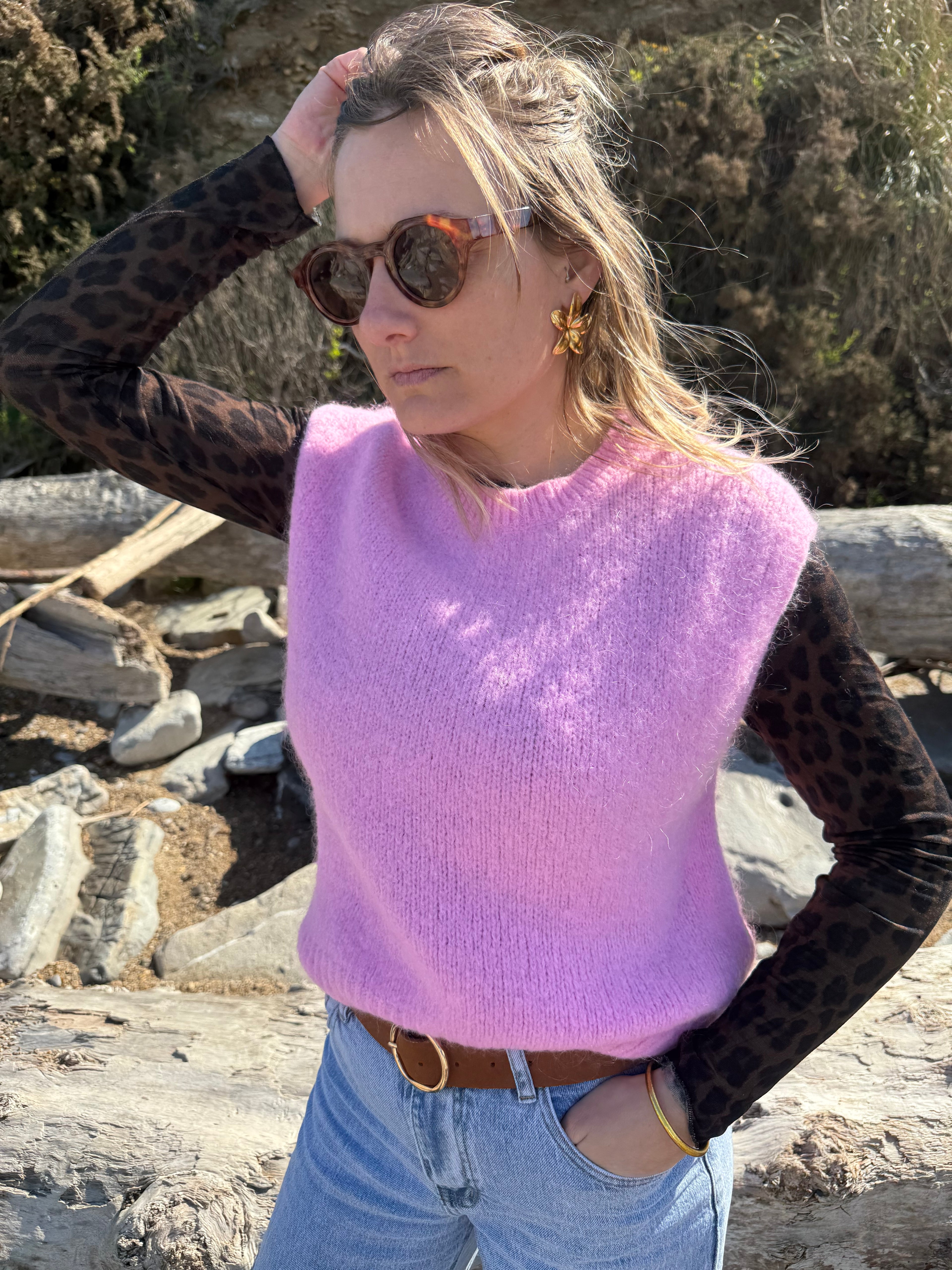 Pull sans manches CAROLINE rose