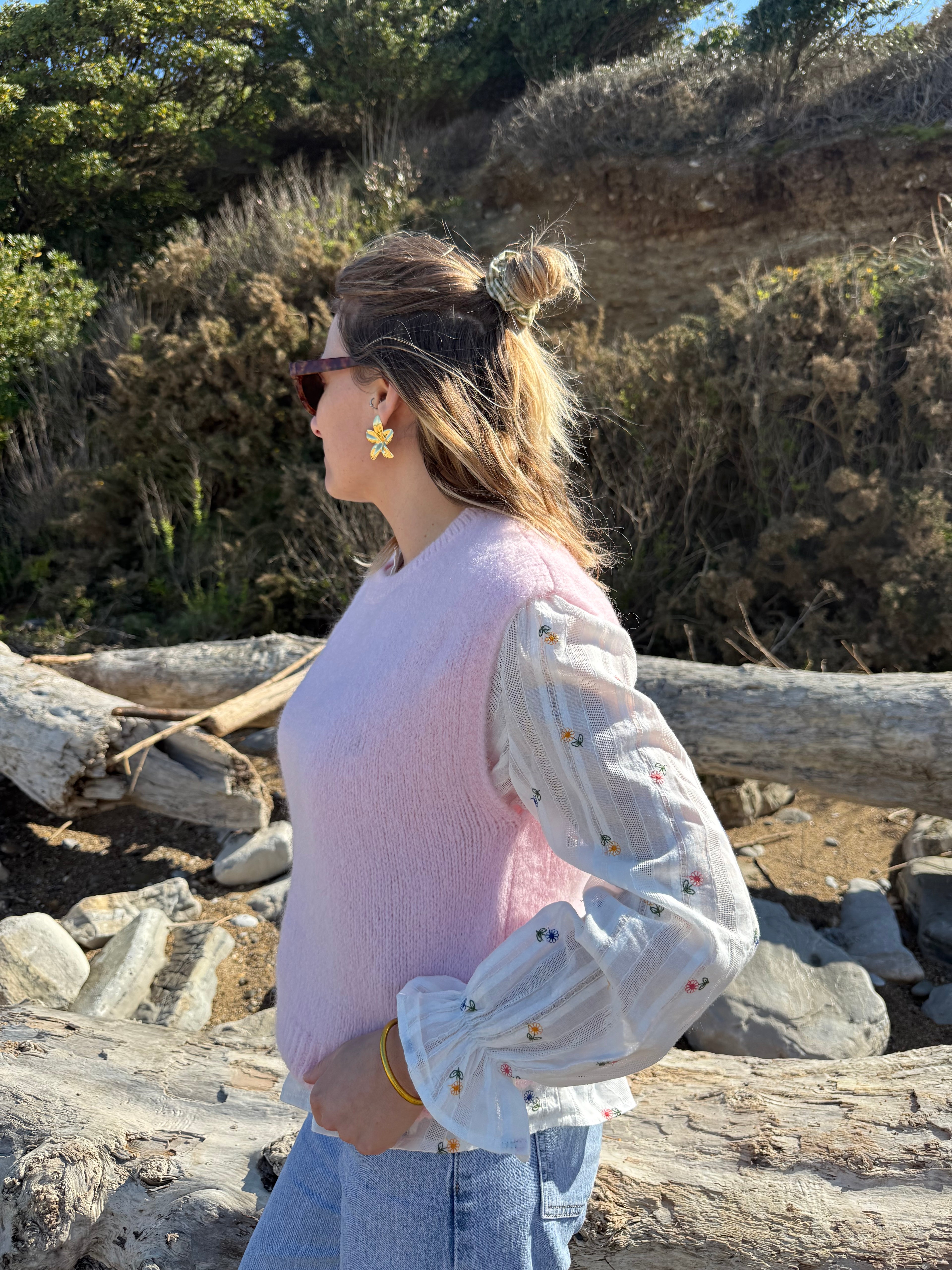 Pull sans manches CAROLINE rose pale