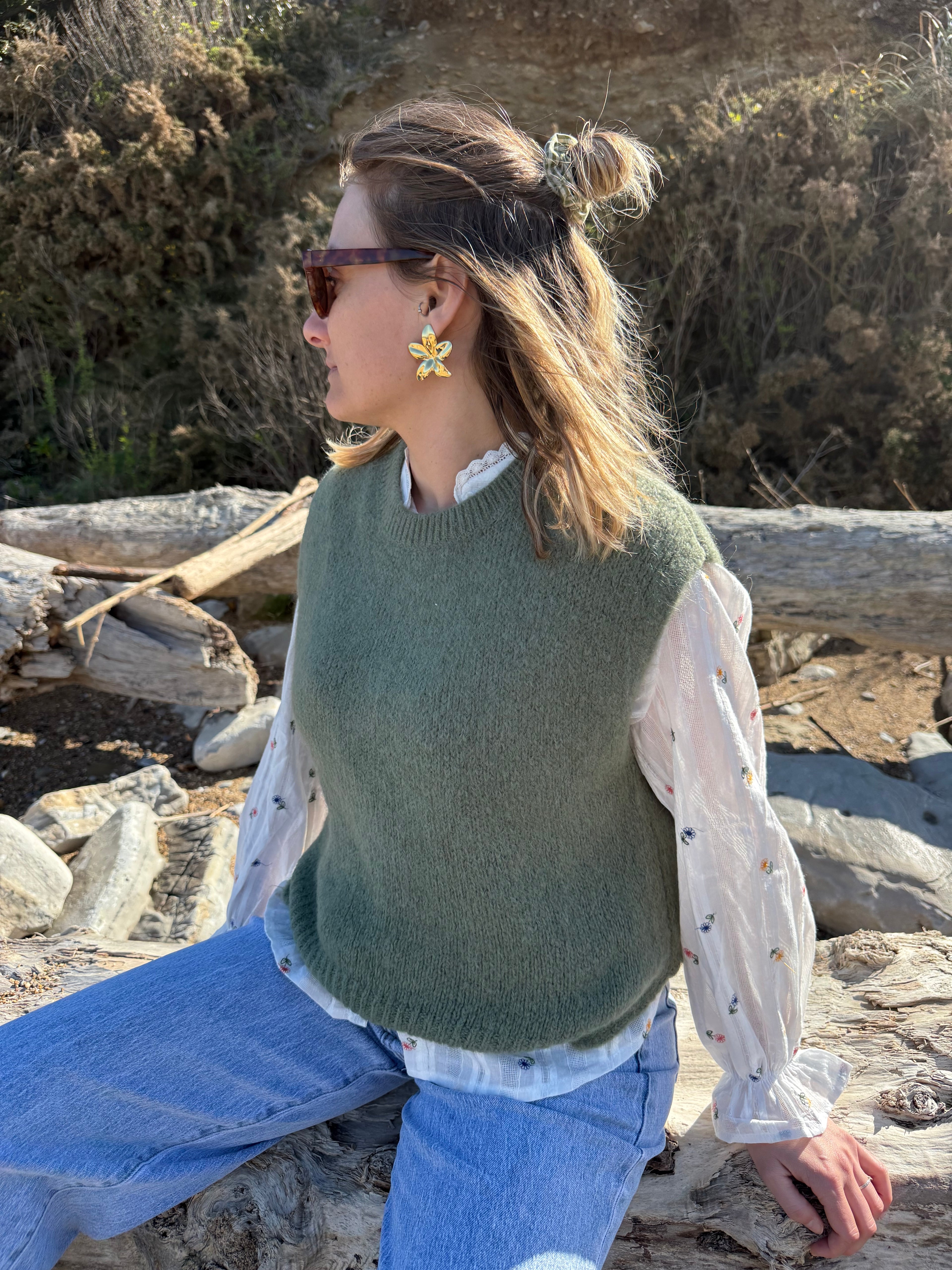 Pull sans manches CAROLINE kaki