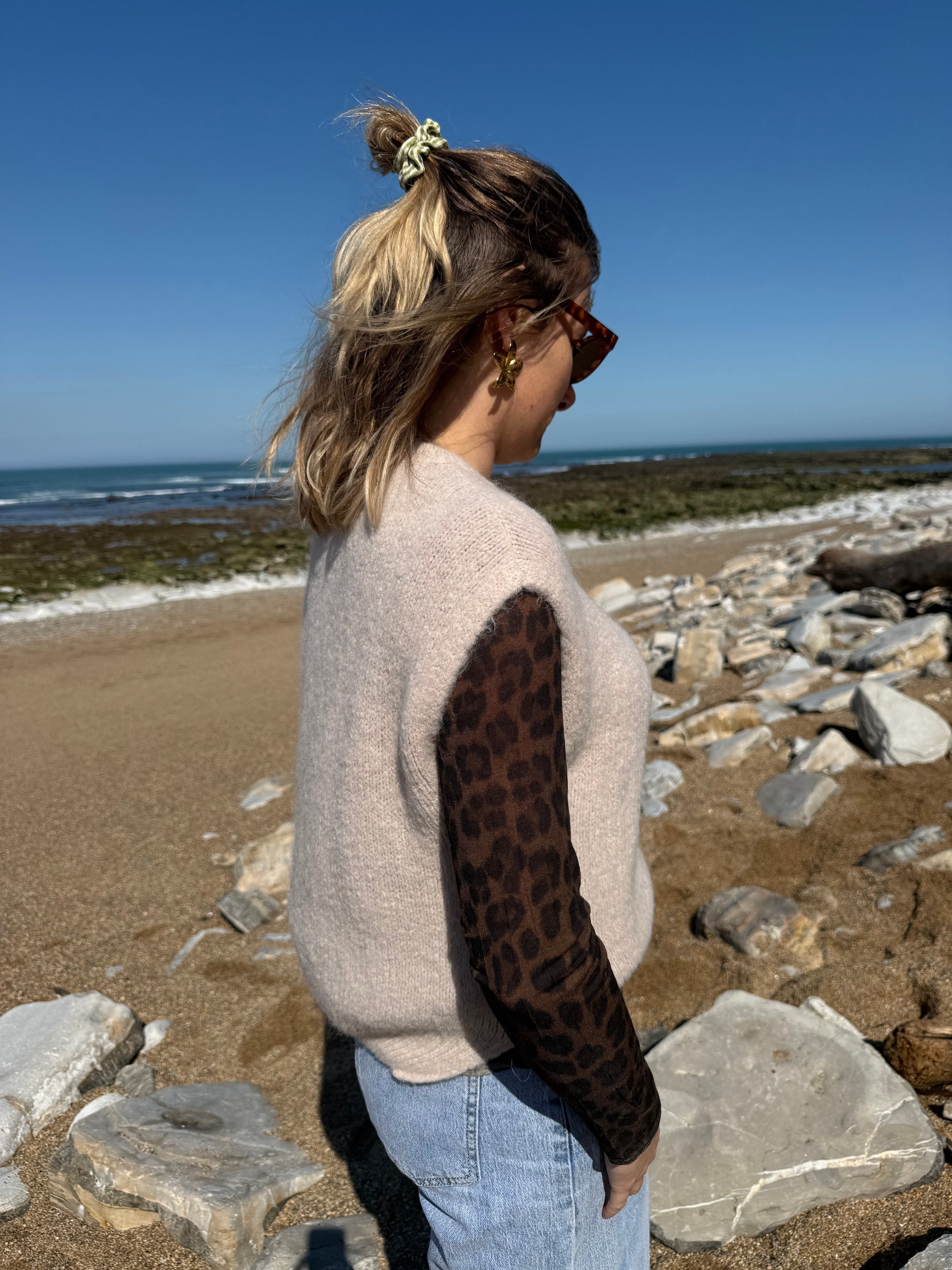 Pull sans manches CAROLINE beige