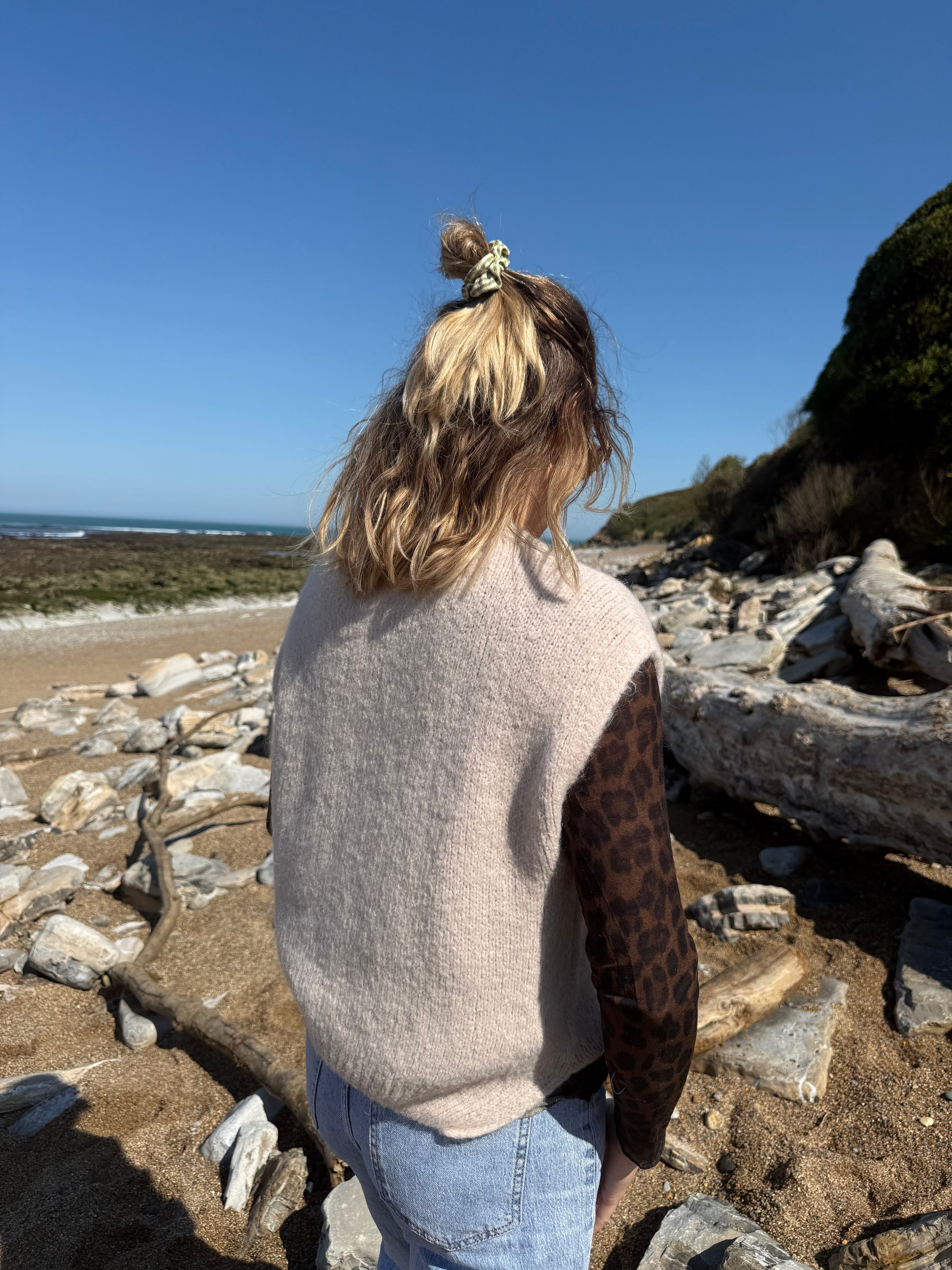 Pull sans manches CAROLINE beige