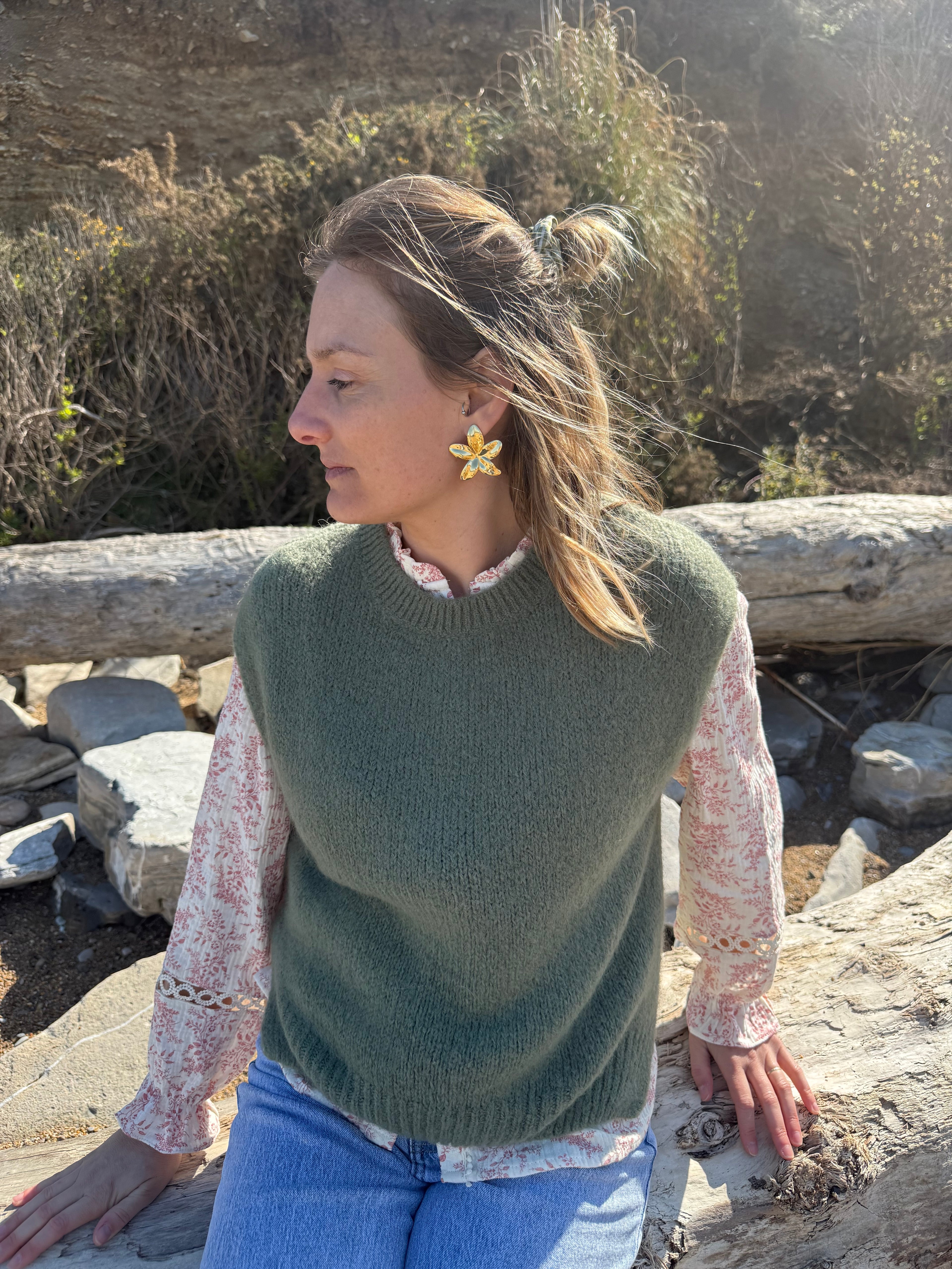 Pull sans manches CAROLINE kaki