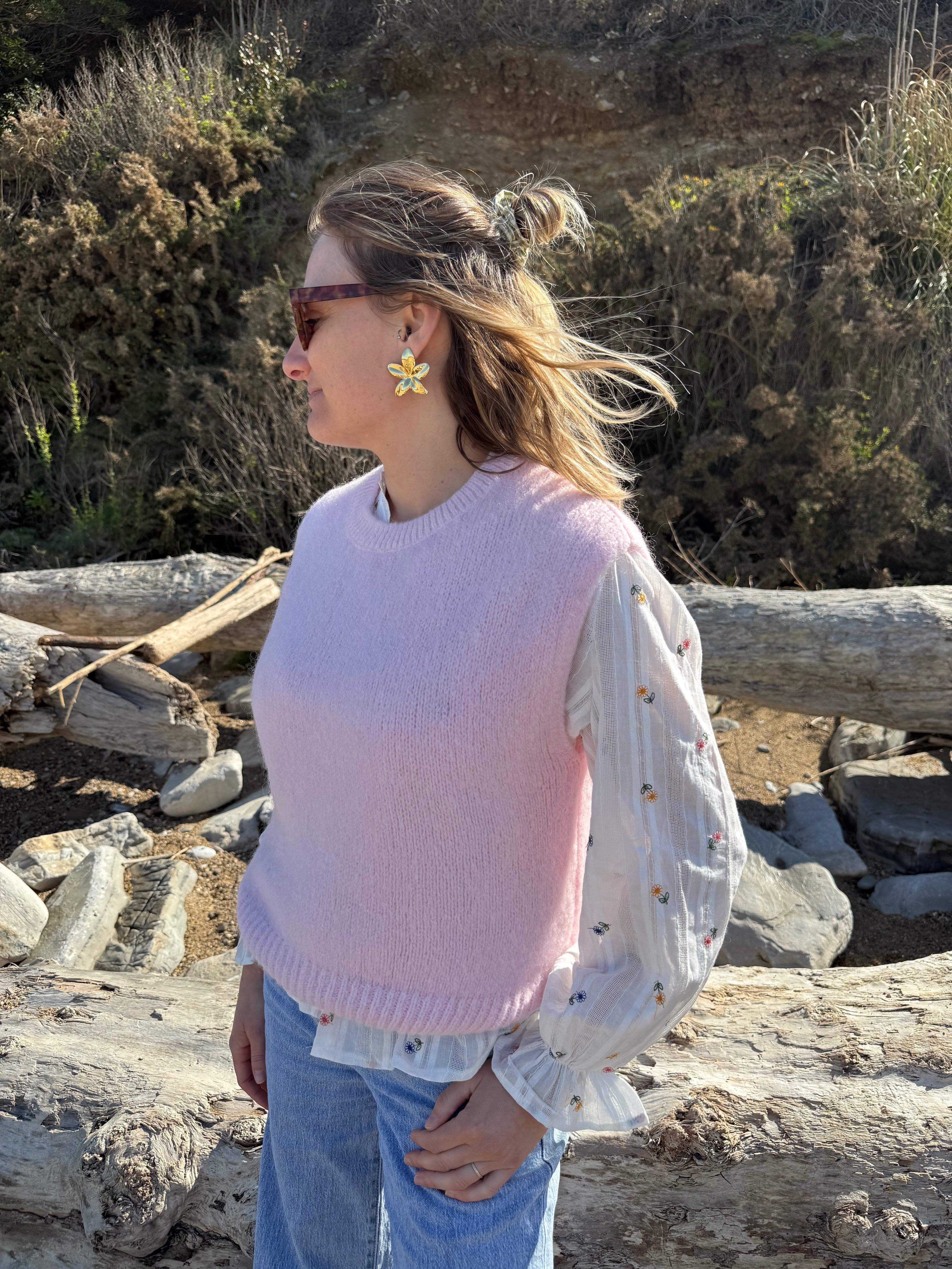 Pull sans manches CAROLINE rose pale