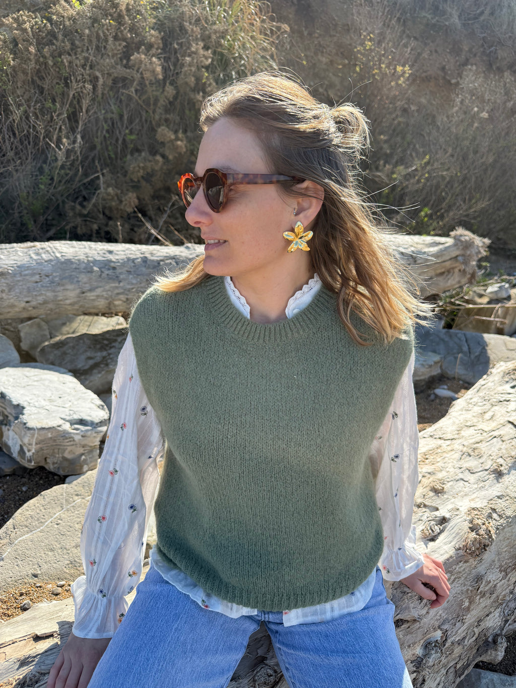 Pull sans manches CAROLINE kaki