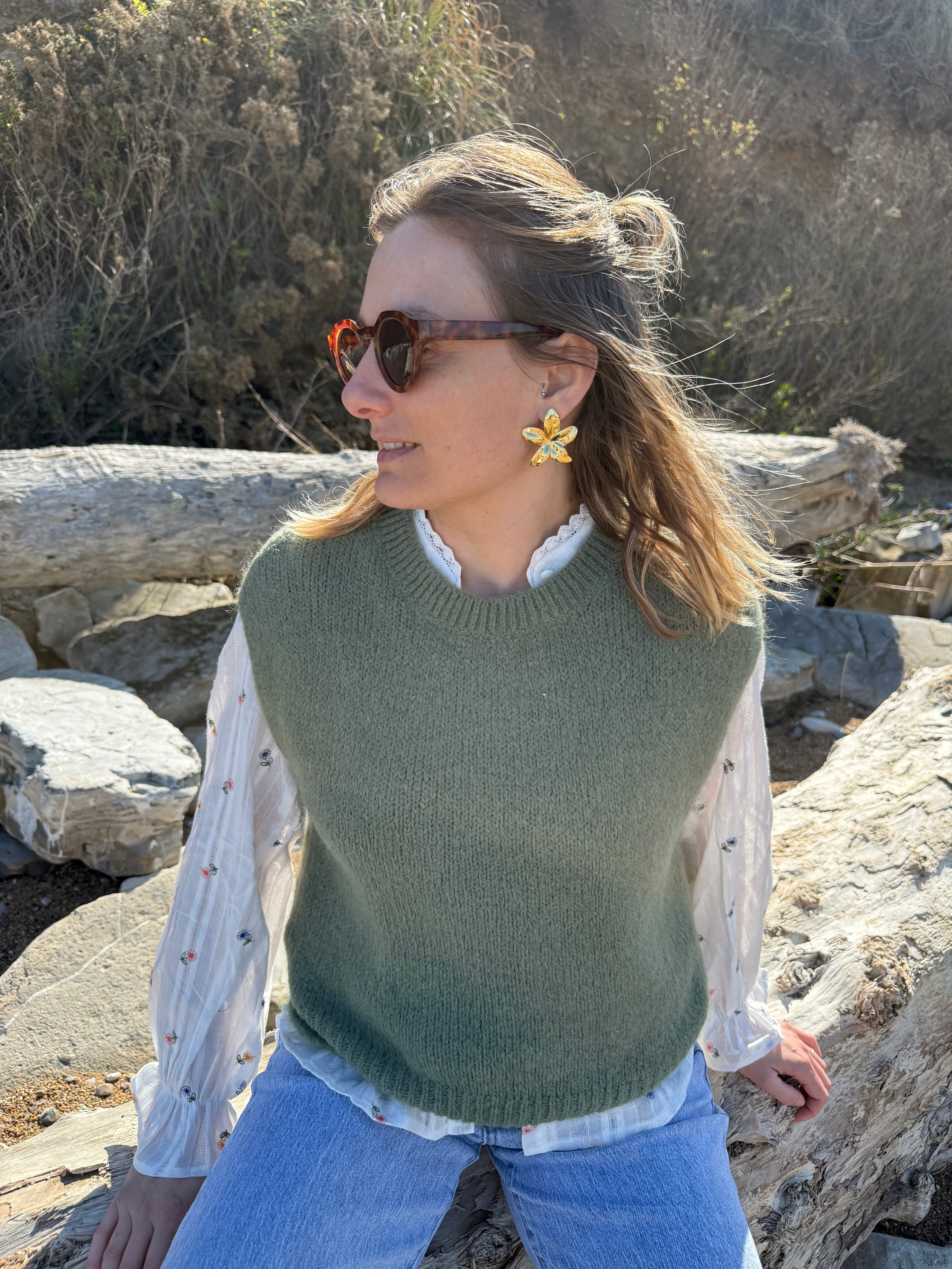 Pull sans manches CAROLINE kaki