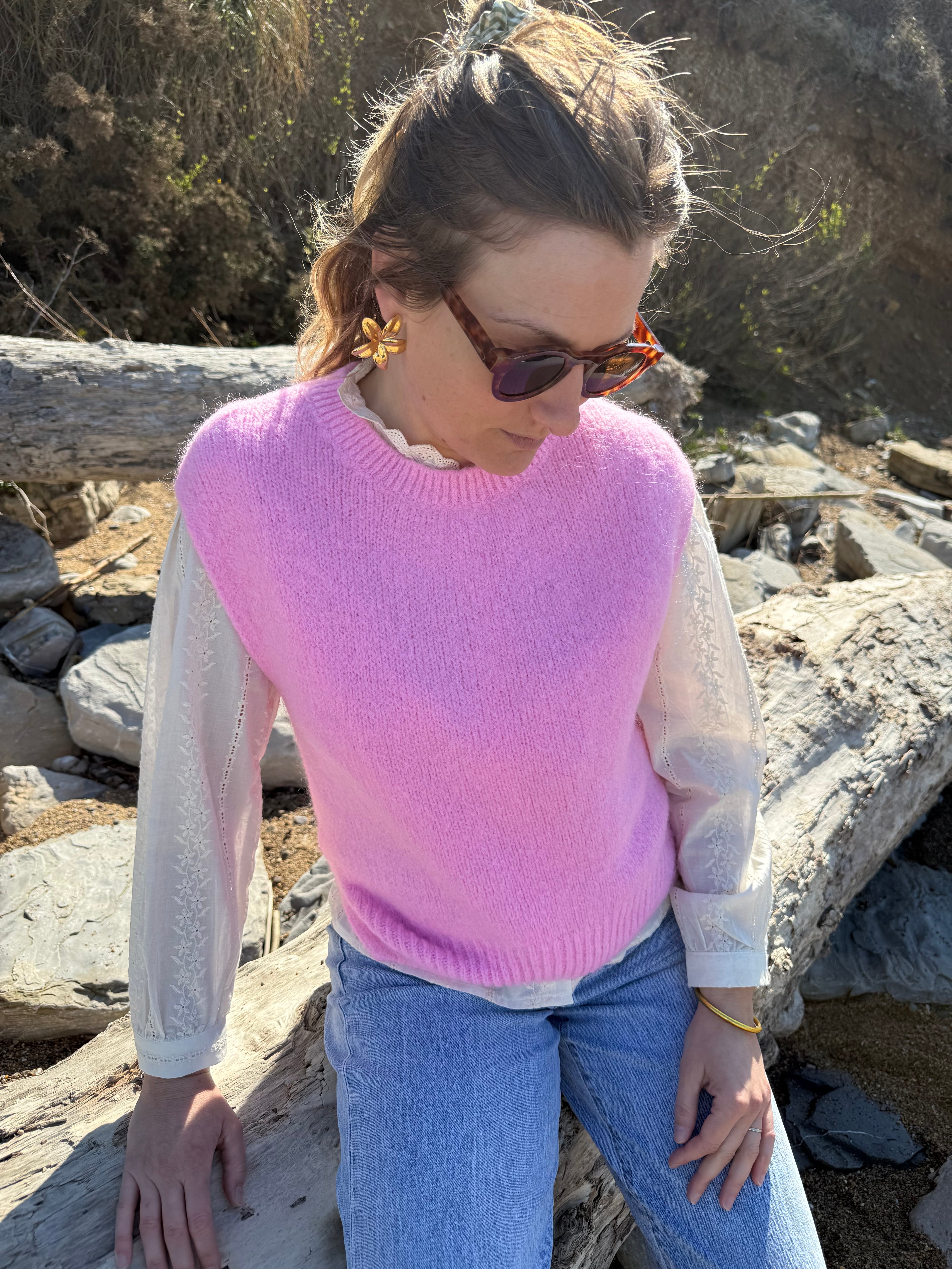 Pull sans manches CAROLINE rose