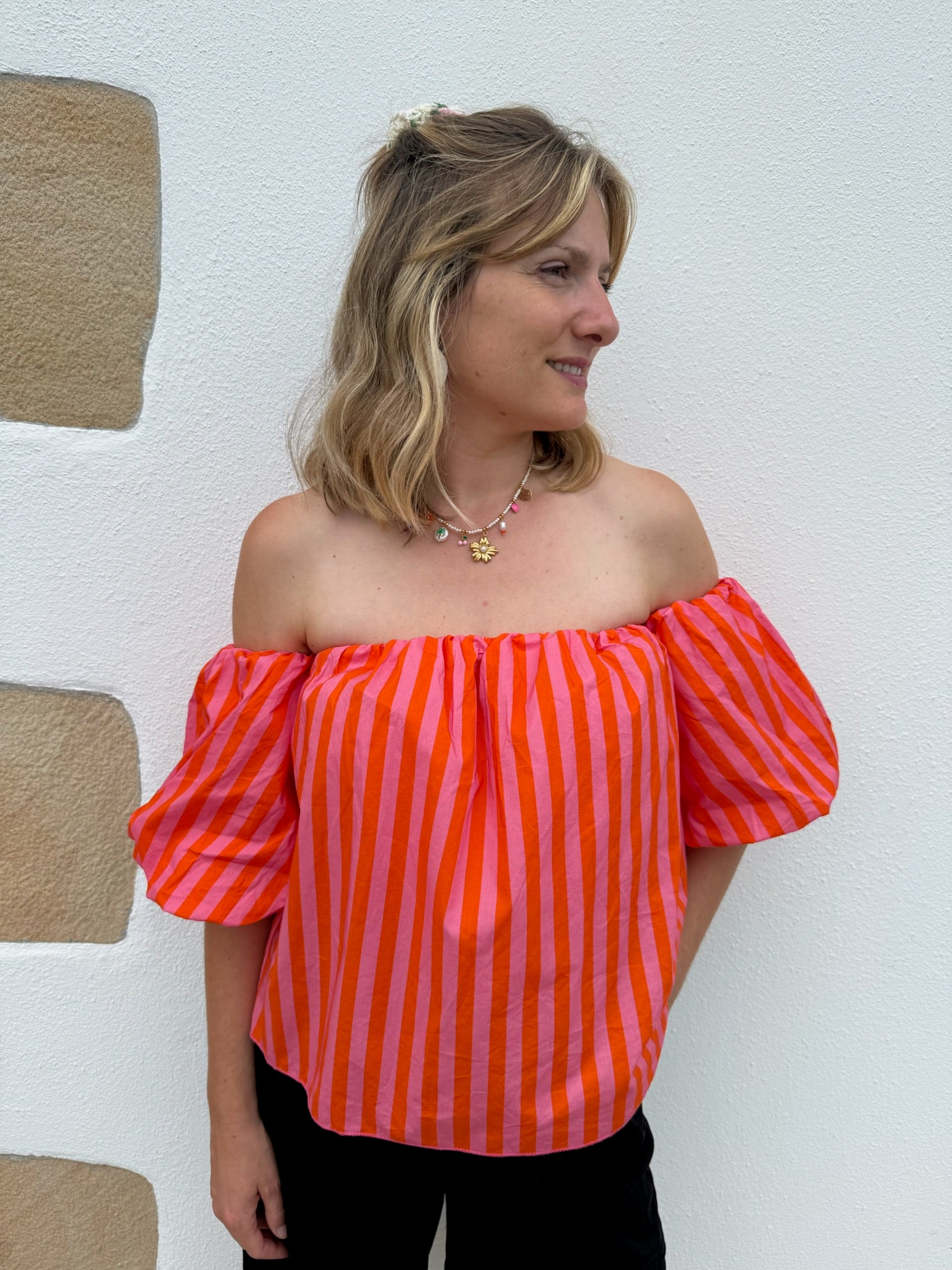 Top ALMA rayé rose
