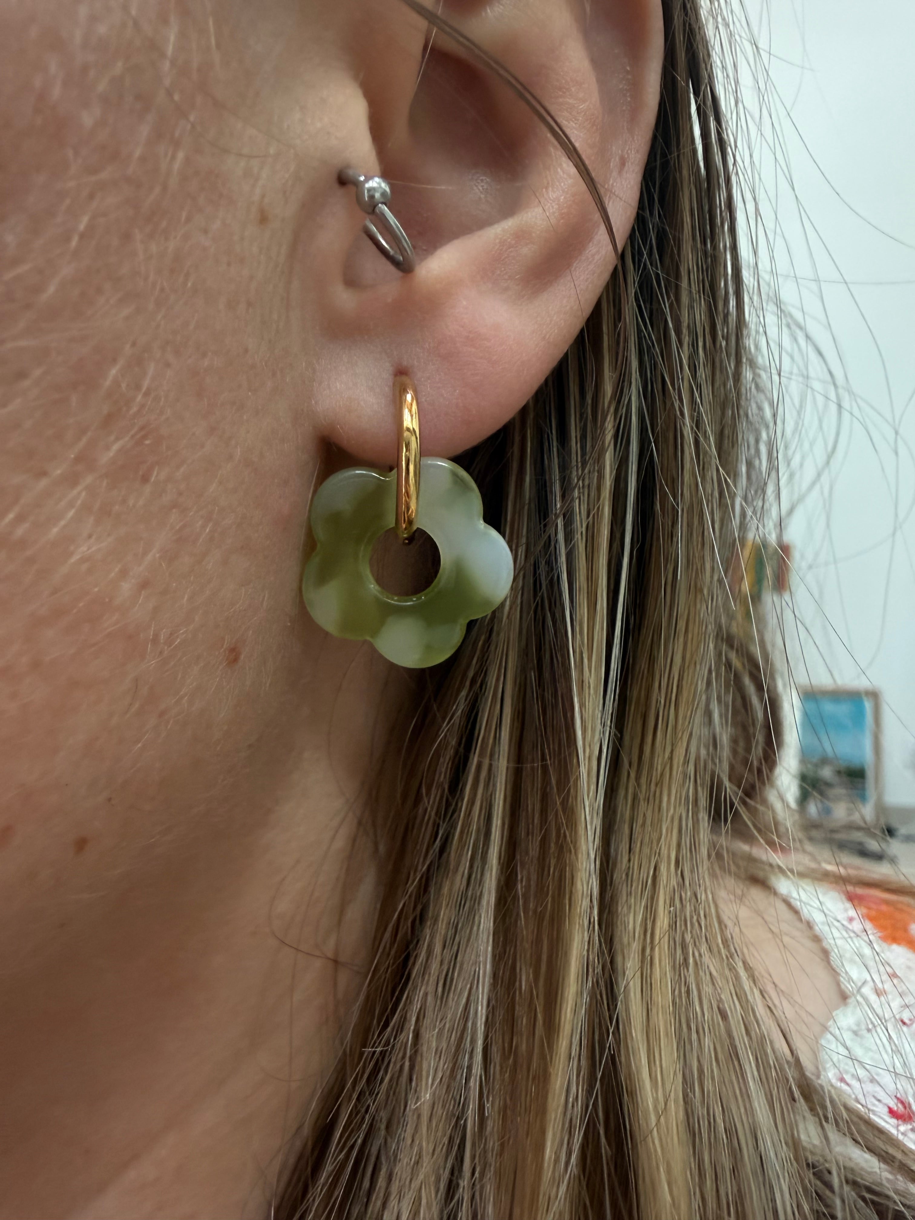 Boucles d’oreilles EMILIE vertes & blanches