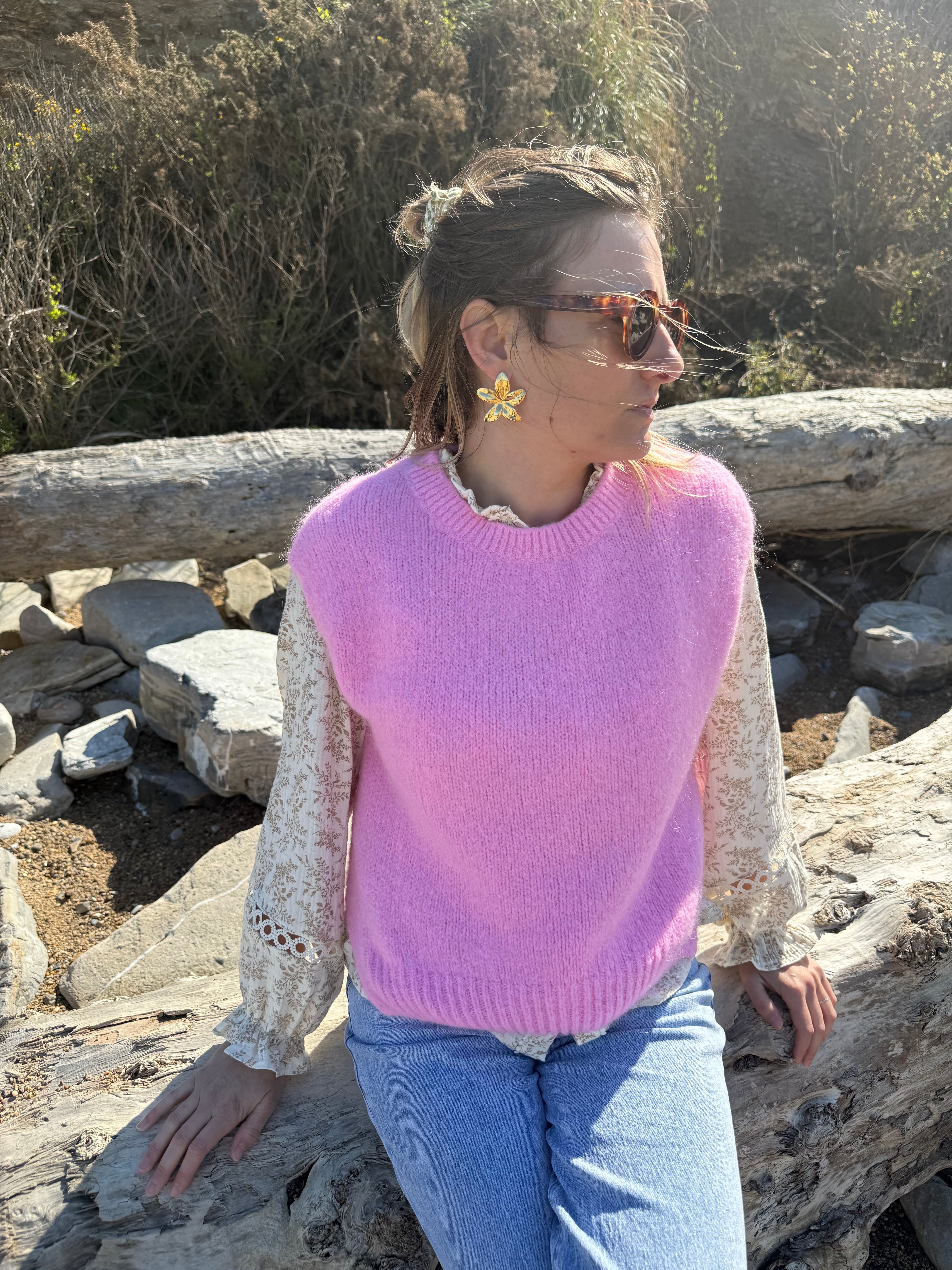 Pull sans manches CAROLINE rose