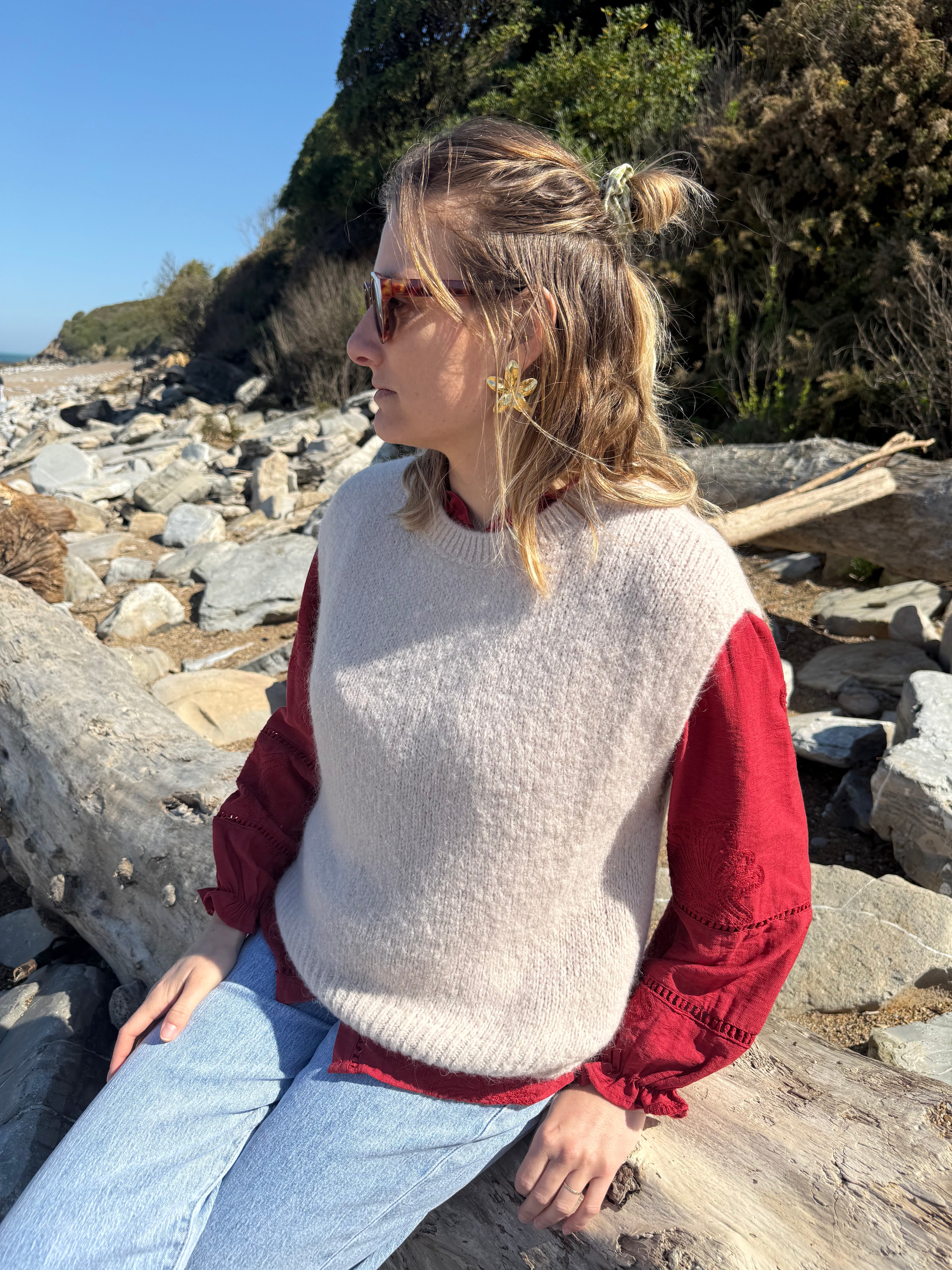 Pull sans manches CAROLINE beige