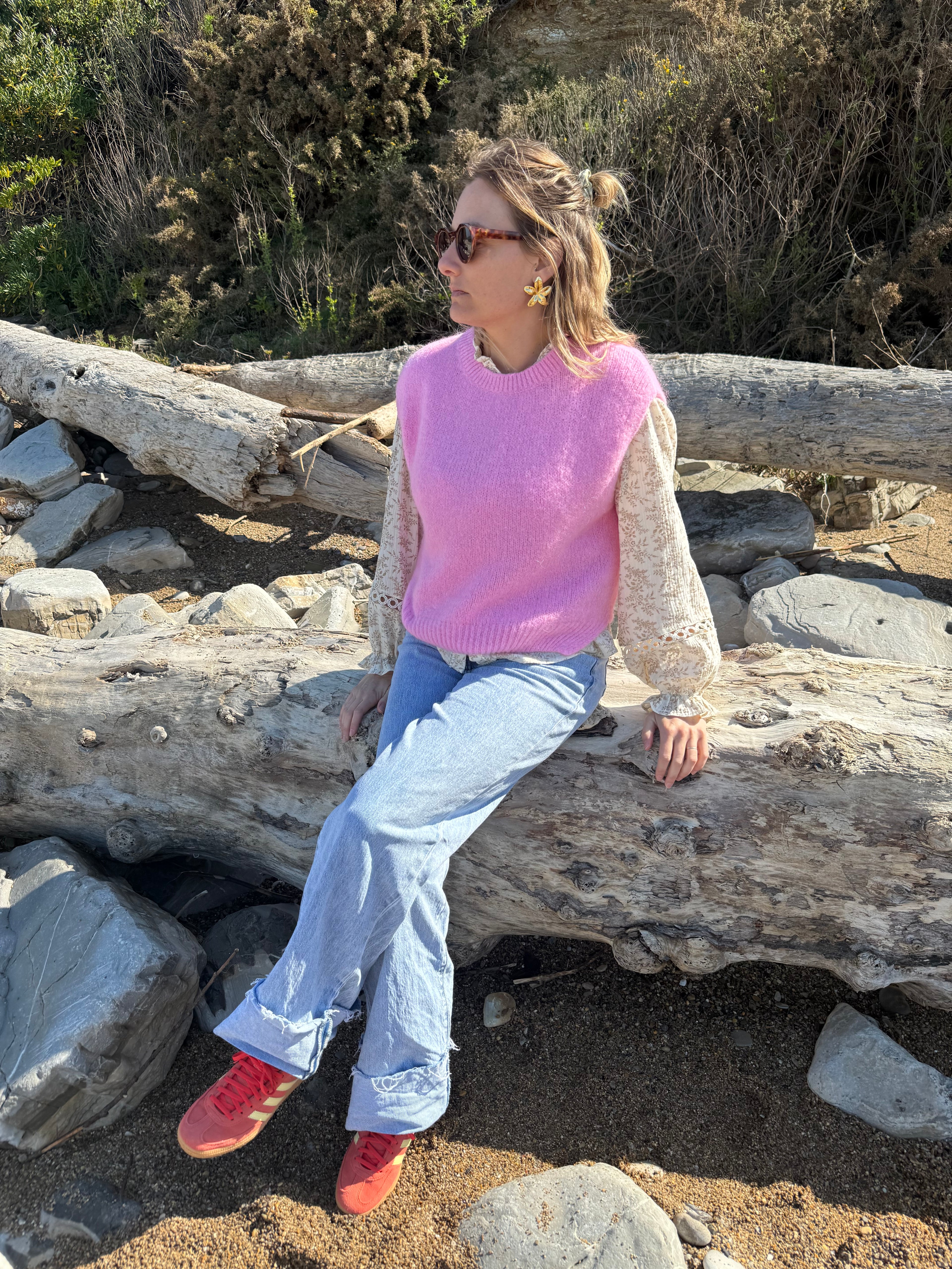 Pull sans manches CAROLINE rose