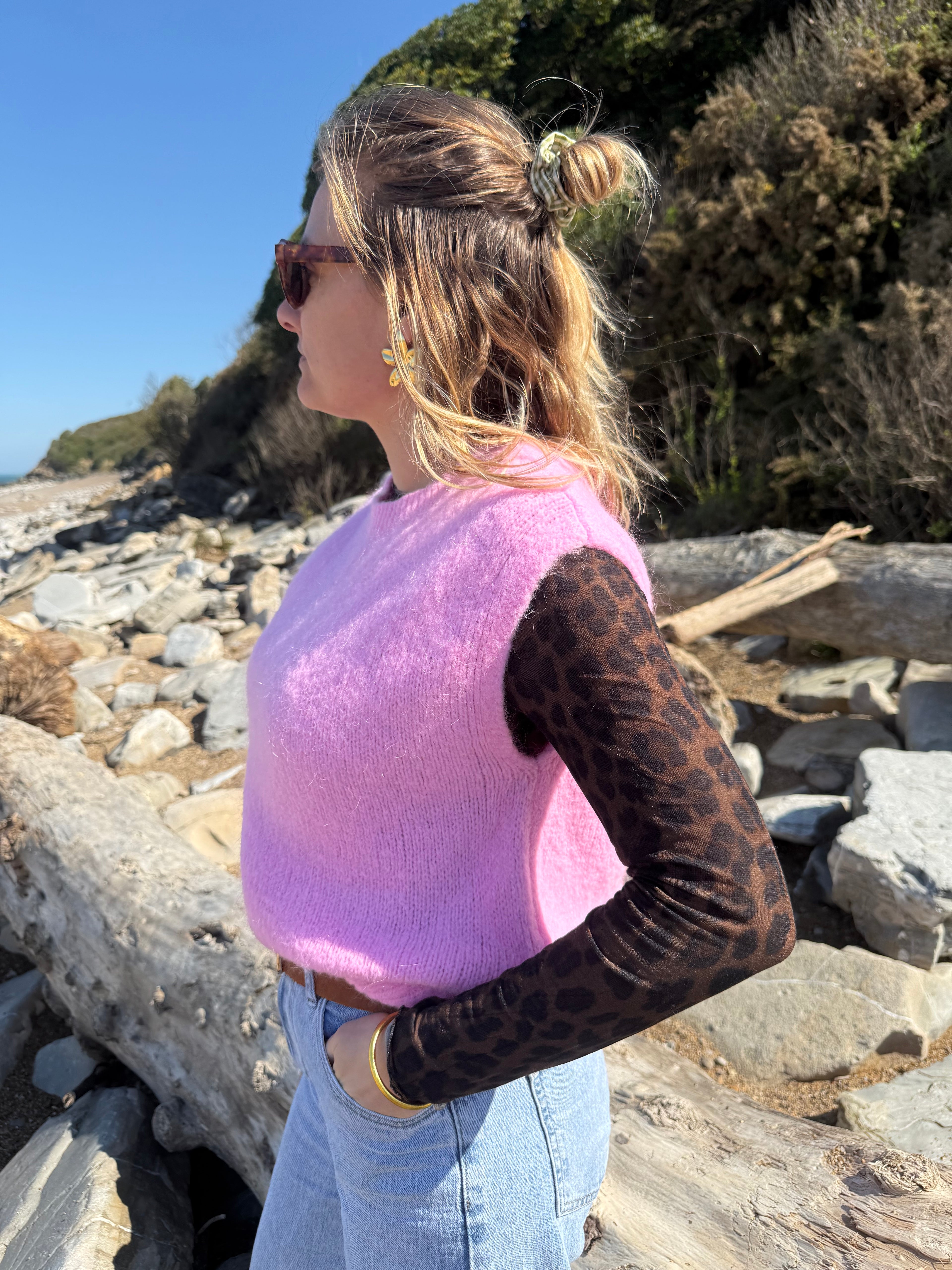 Pull sans manches CAROLINE rose