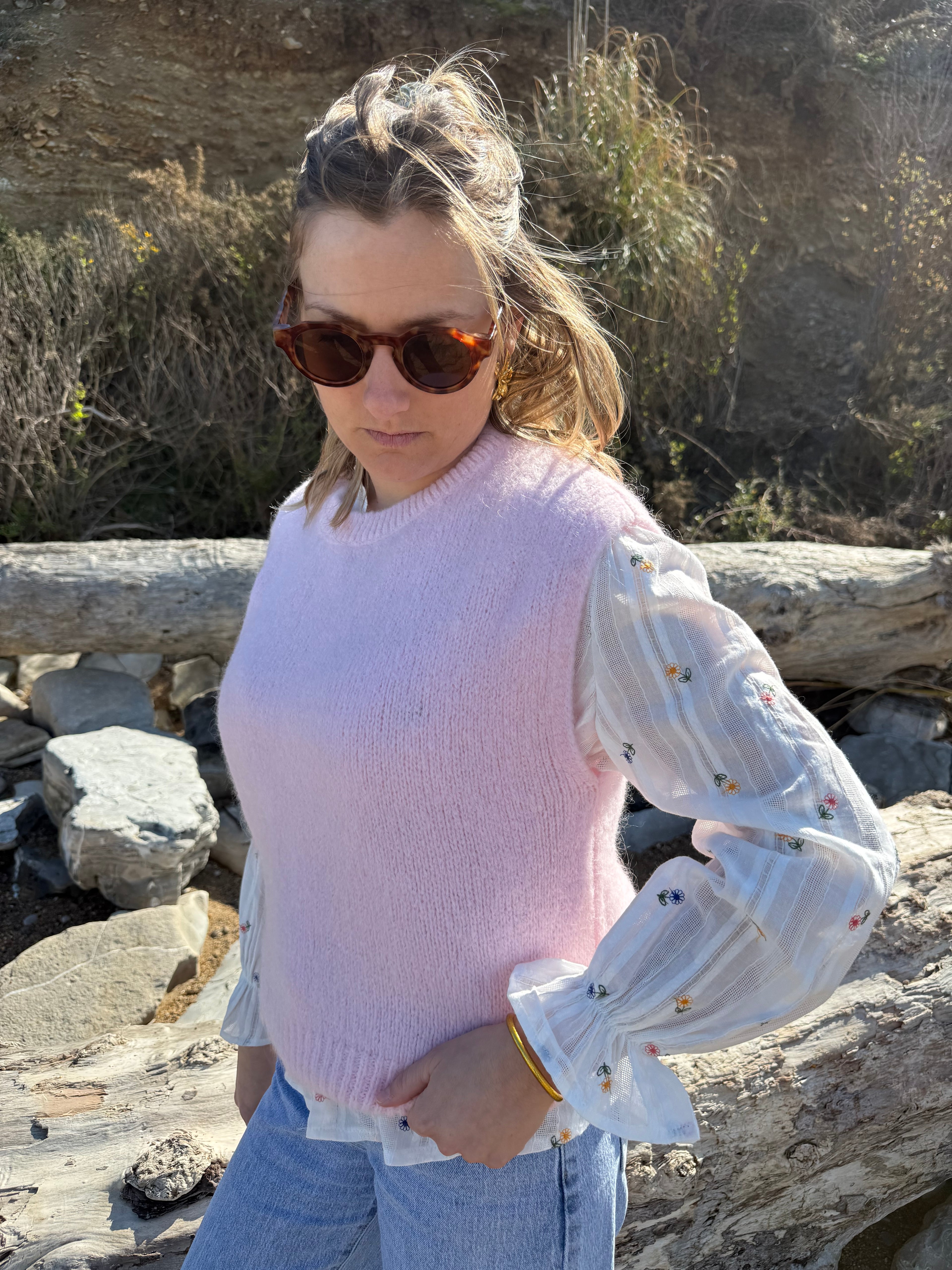 Pull sans manches CAROLINE rose pale