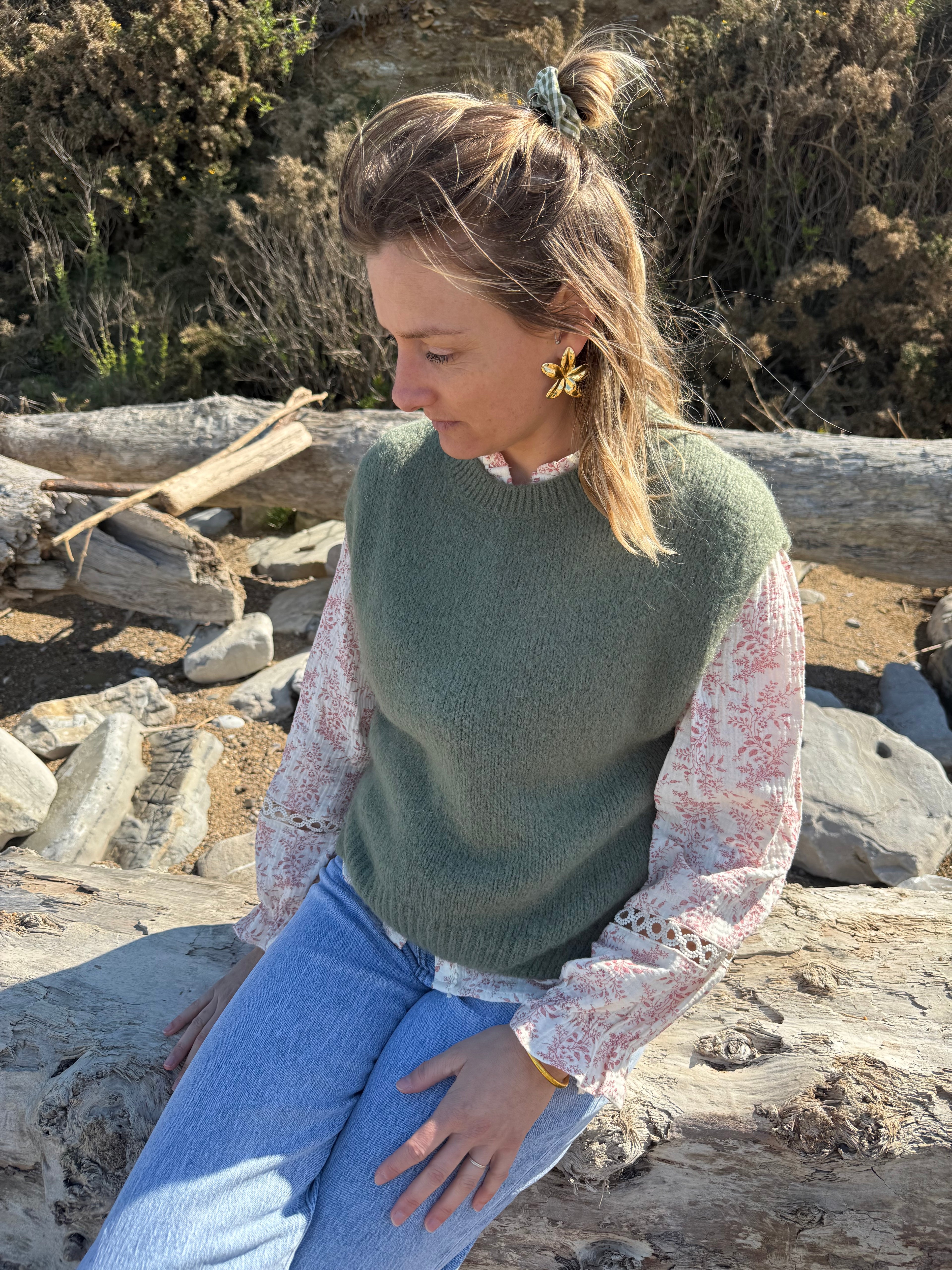 Pull sans manches CAROLINE kaki