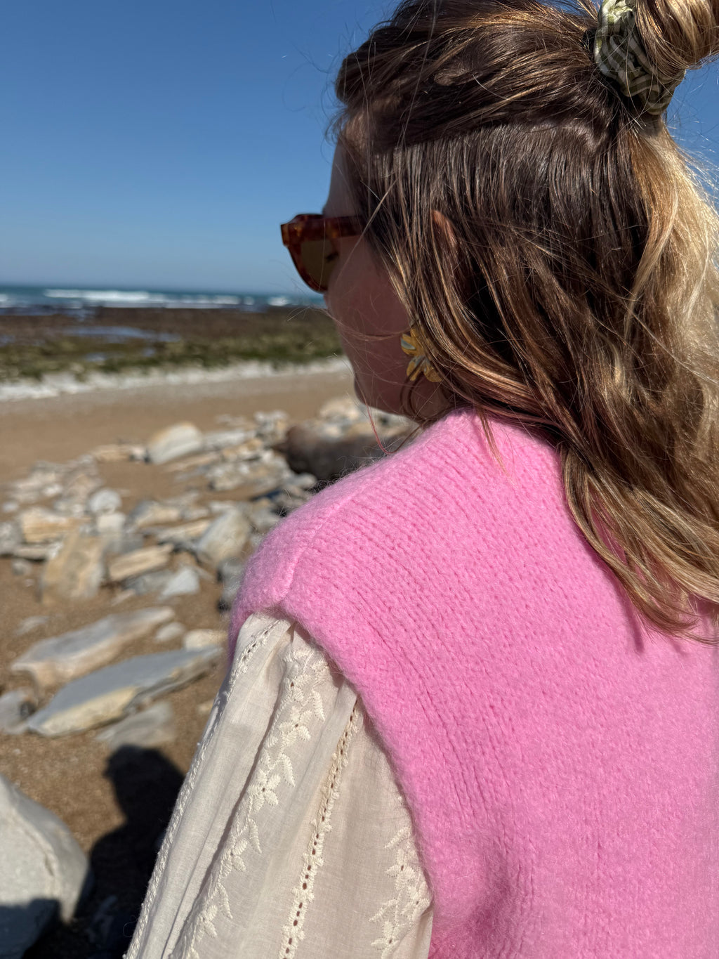 Pull sans manches CAROLINE rose